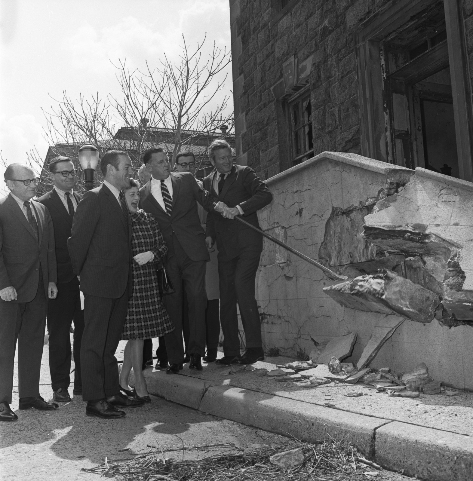 Mayor Lindsay & Governor Rockefeller at Demolition Ceremony, 1968